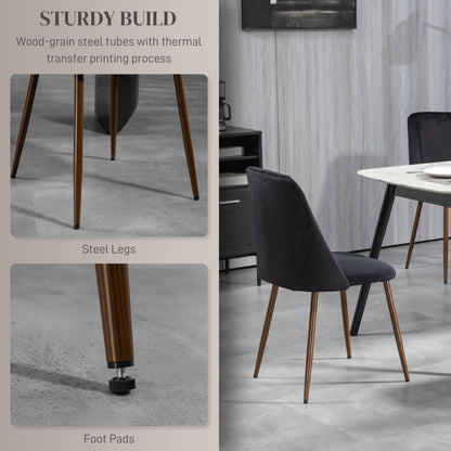 Upholstered Dining Chairs Set of 4, Velvet Accent Chair with Back and Wood-grain Steel Leg for Kitchen, Black