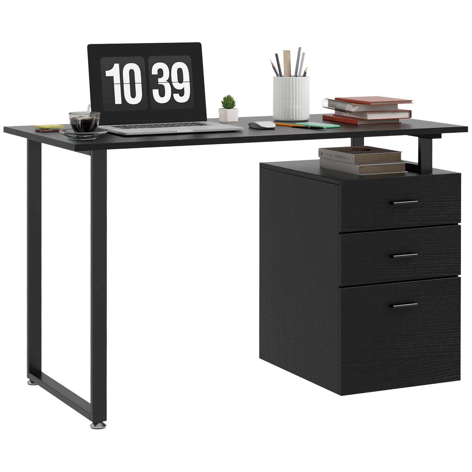 47" Computer Desk with Drawers, Modern Writing Desk with Storage File Drawers for Home Office, Study, Black