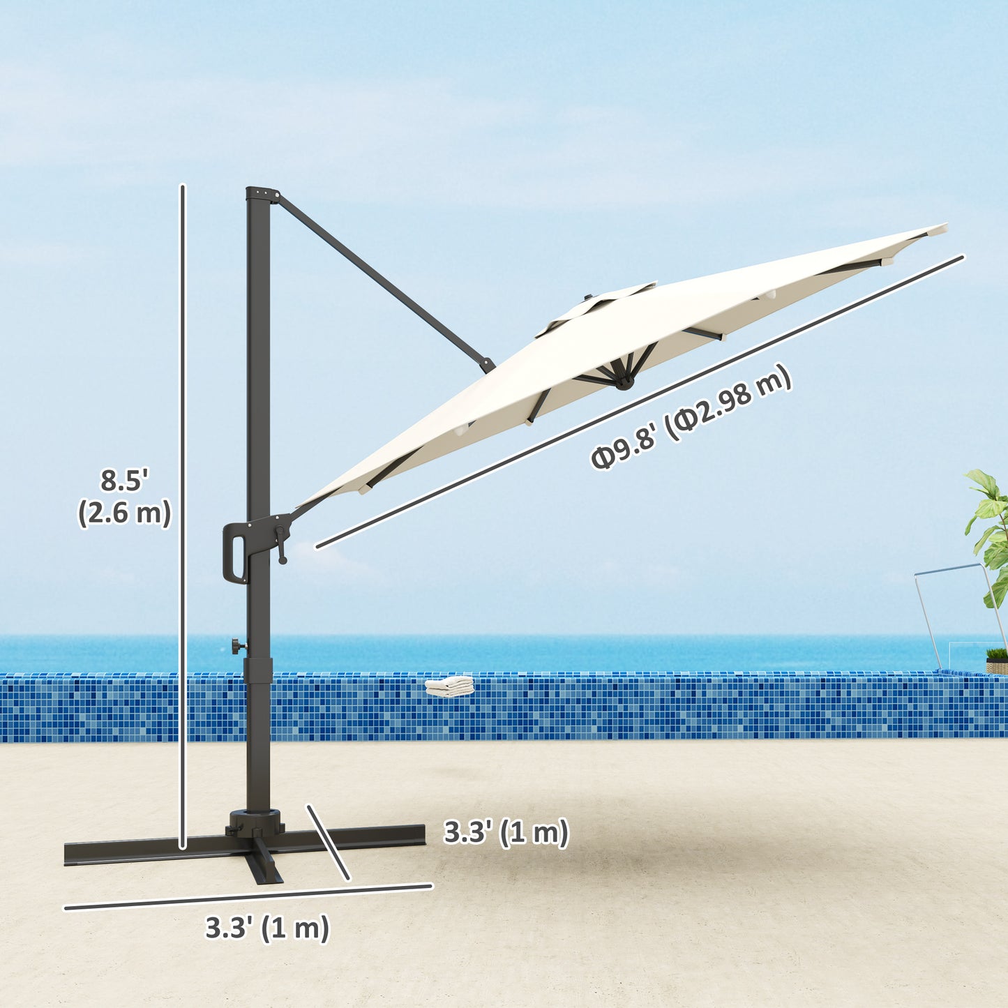 10' Offset Patio Umbrella Cantilever Umbrella with Aluminium Pole 360° Rotation and Tilt Adjustment, White