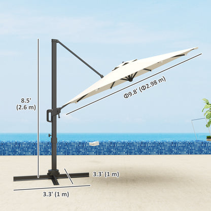 10' Offset Patio Umbrella Cantilever Umbrella with Aluminium Pole 360° Rotation and Tilt Adjustment, White