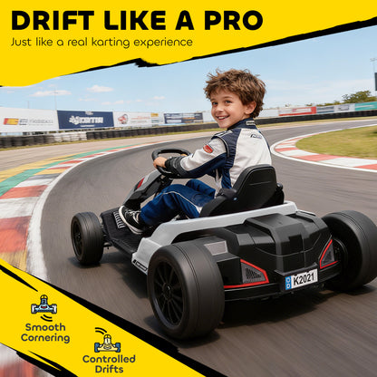 Qaba 24V Electric Go Kart with Dual 150W Motors, Adjustable Seat & 11.2MPH High Speed, Slow Start, 5-Point Harness, White