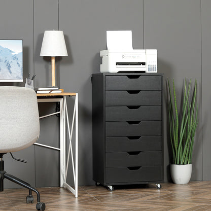 7-drawer Vertical File Cabinet for Home Office, Storage Cabinet with Wheels, 18.7"x15.6"x35.4", Black