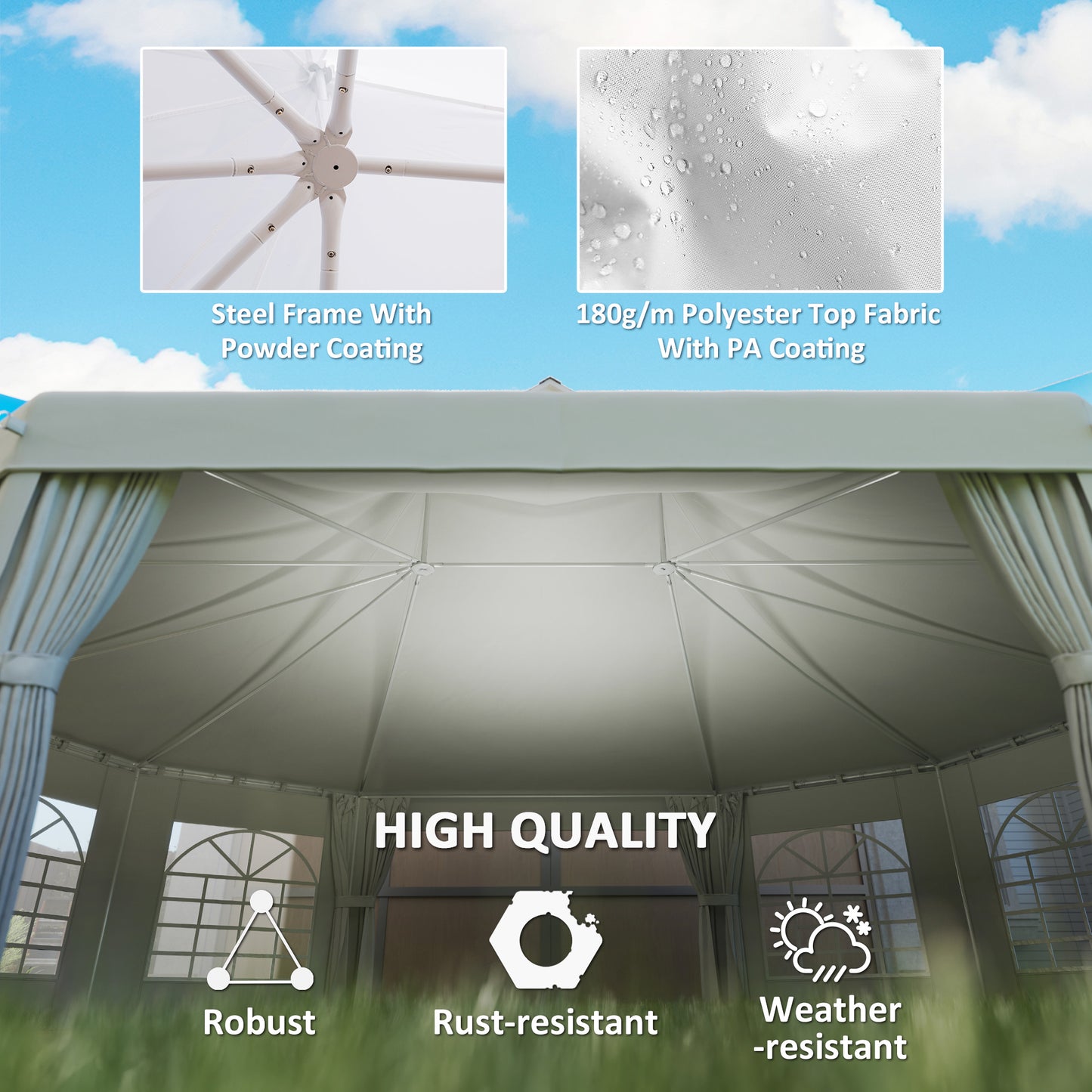 21' x 29' Wedding Event Party Tent, High Peak Decagonal Outdoor Gazebo Canopy with Removable Side Walls for Large Gatherings, White