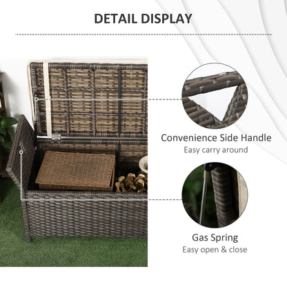 2-In-1 Outdoor PE Rattan Storage Bench, 29 Gallon Patio Wicker Furniture, Basket Box with Handles and Cushion Cream