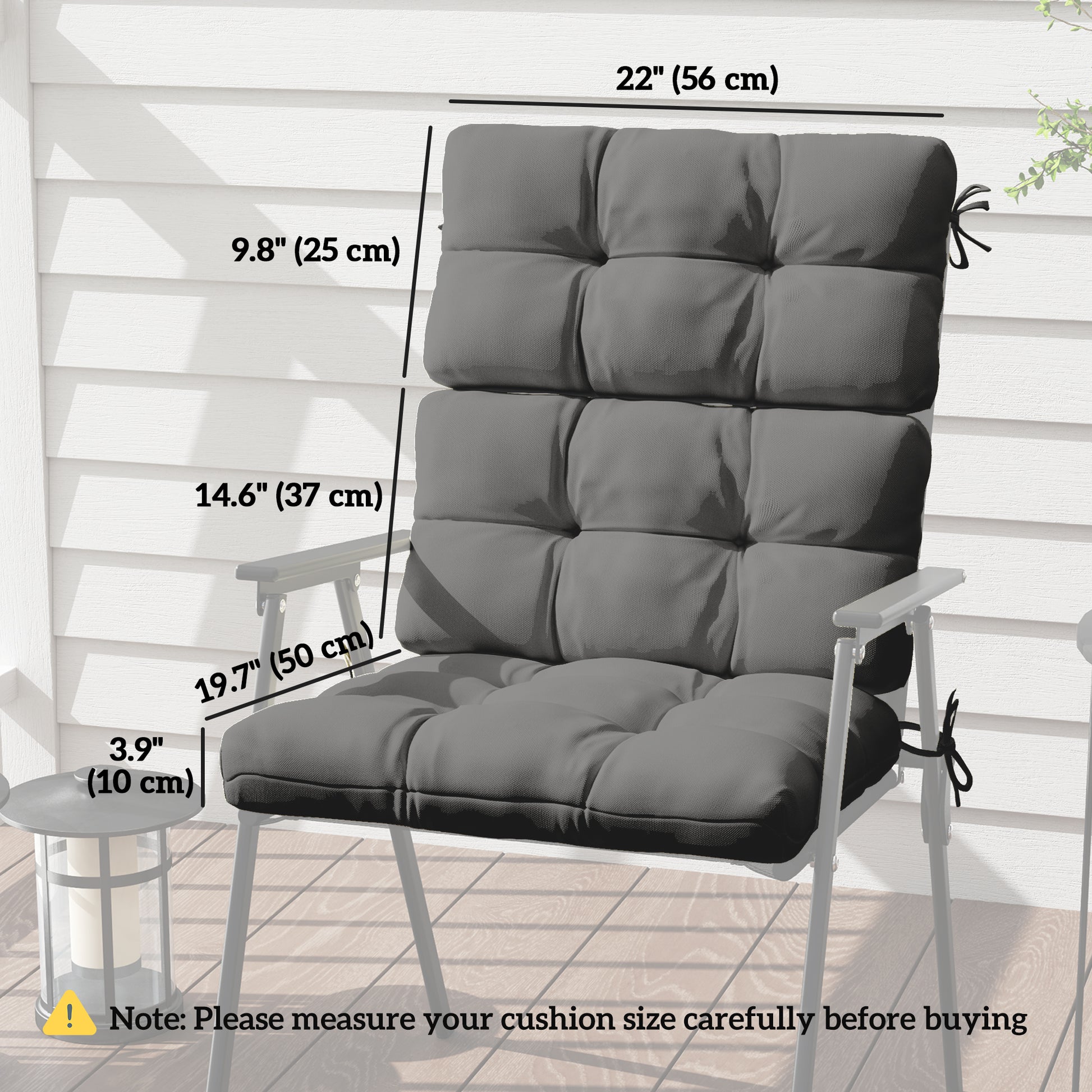 2-Piece Back Seat Cushion Replacement, Outdoor Patio Chair Cushions Set with Ties, Button Tufted, Dark Grey