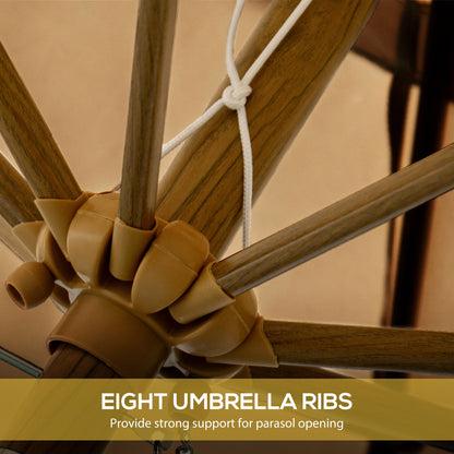 9 ft Patio Umbrella with Push Button Tilt and Crank, Double-ruffled Outdoor Market Table Umbrella Parasoll, Khaki