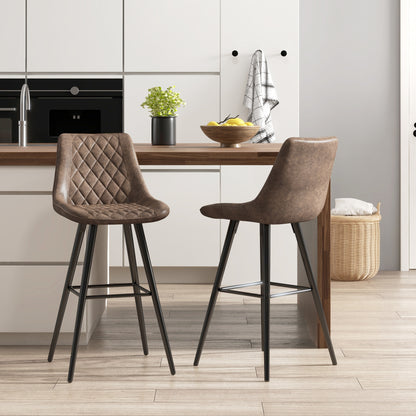 PU Leather Counter Height Bar Chairs Set of 2, 27.75" Bar Stools with Metal Legs for Dining Area, Kitchen Island, Brown