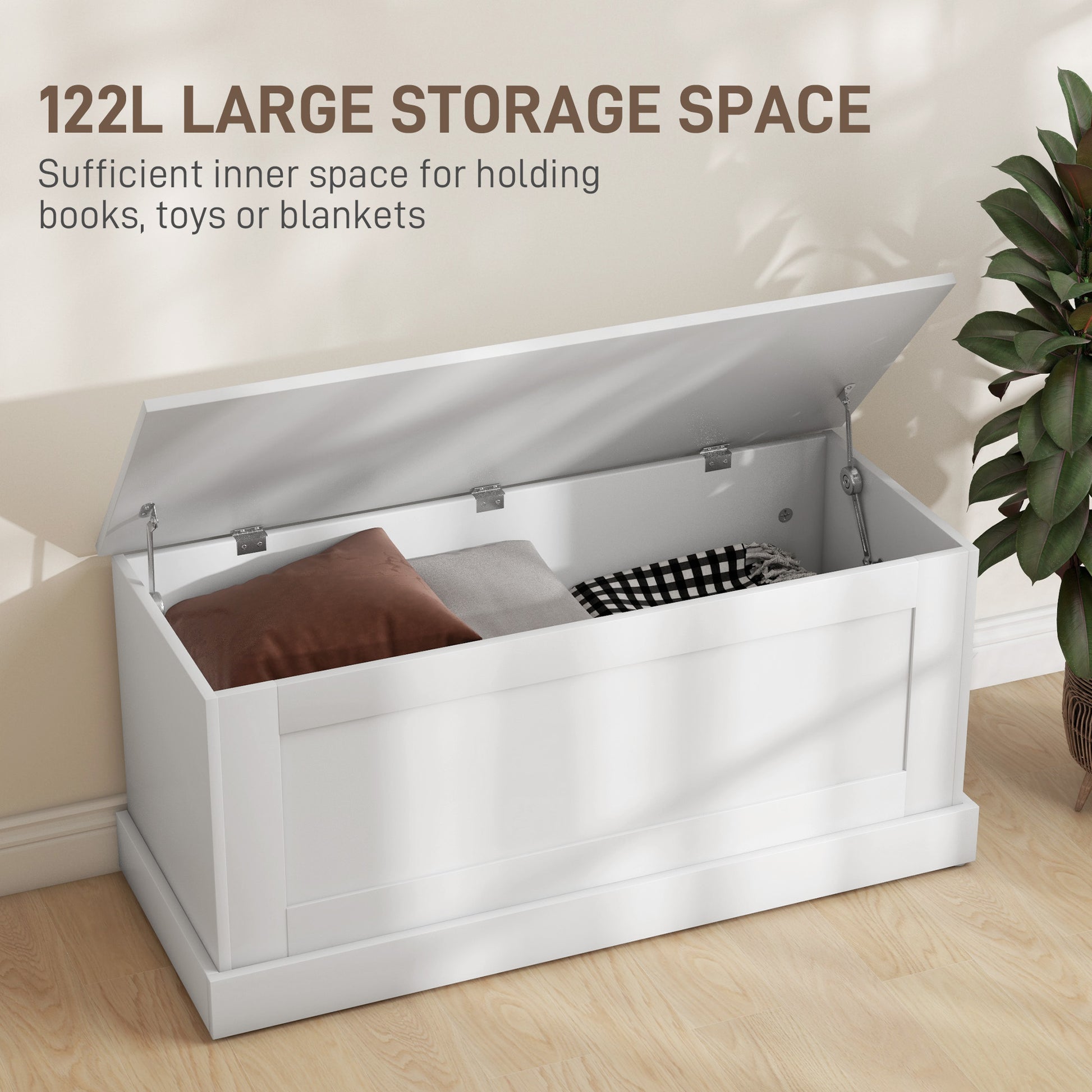 39.4 Inches Storage Chest, Storage Trunk with Safety Hinge, Wooden Box for Living Room, White Wood Grain