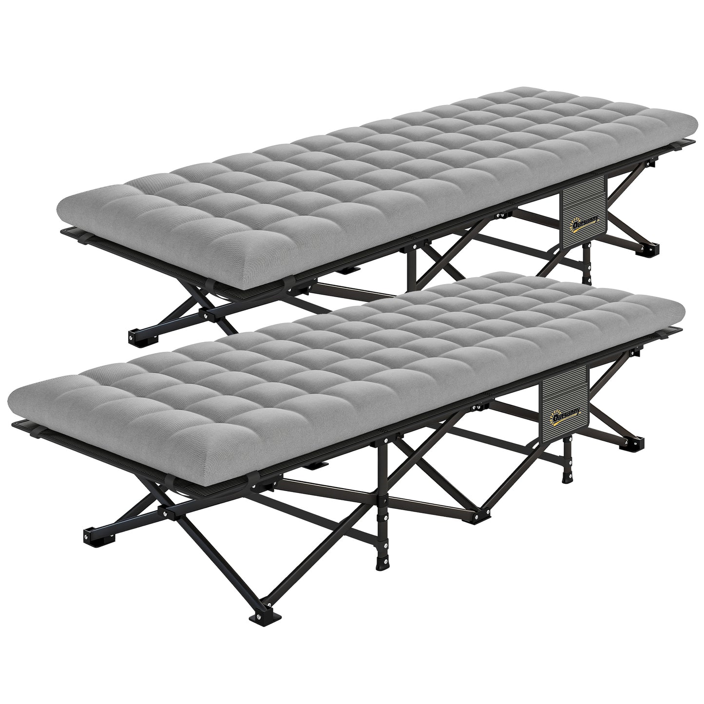 Set of 2 Camping Cot with Soft Pad, 32" Extra Wide Folding Cots with Non-Slip Feet and Carry Bag, Grey