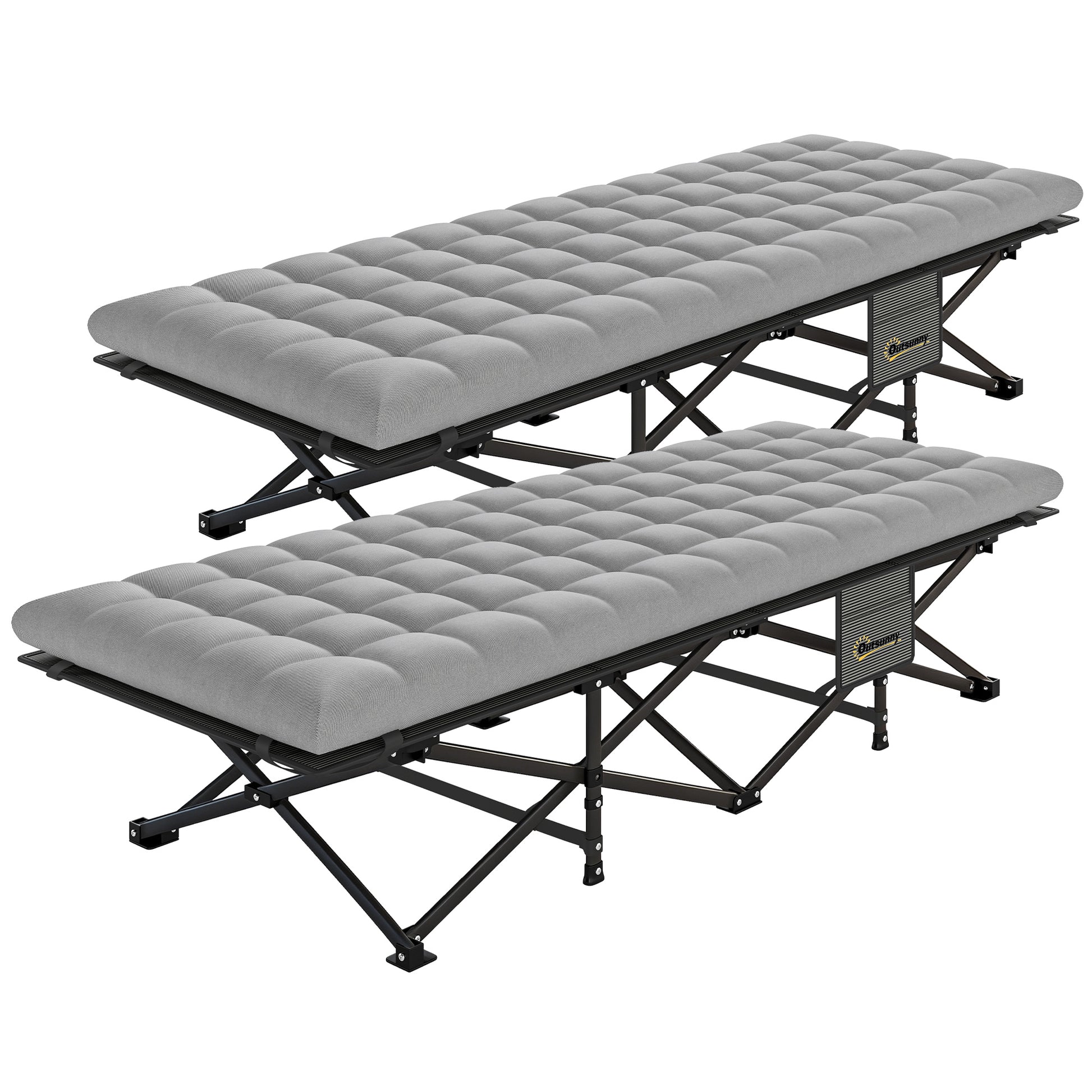 Set of 2 Camping Cot with Soft Pad, 32" Extra Wide Folding Cots with Non-Slip Feet and Carry Bag, Grey