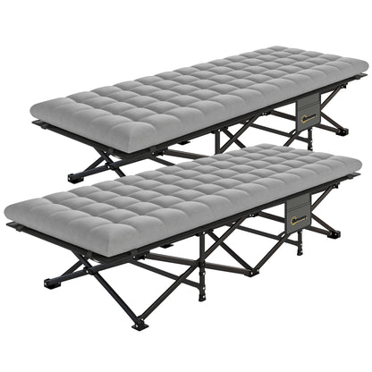 Set of 2 Camping Cot with Soft Pad, 32" Extra Wide Folding Cots with Non-Slip Feet and Carry Bag, Grey