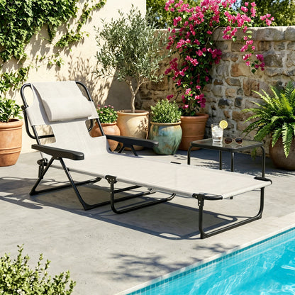 Folding Lounge Chair w/ Reclining Back, Cream White