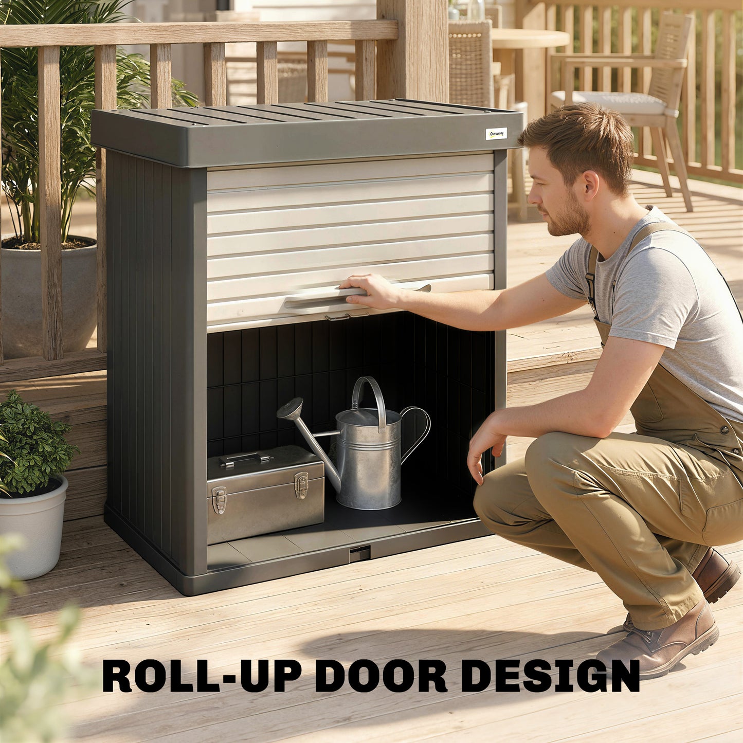 82 Gallon Outdoor Storage Cabinet, UV Resistant Garden Storage Container for Patio, Porch, Poolside, Grey