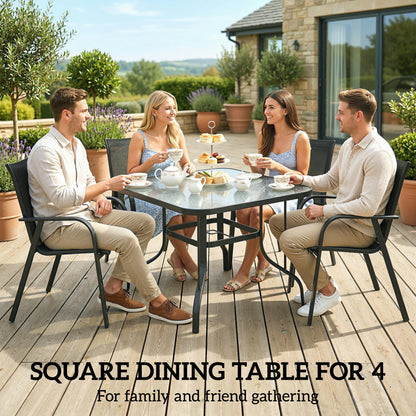 Tempered Glass Square Patio Dining Table w/ 2.1" Umbrella Hole for Garden, Balcony, Backyard, 38" x 38" x 28"