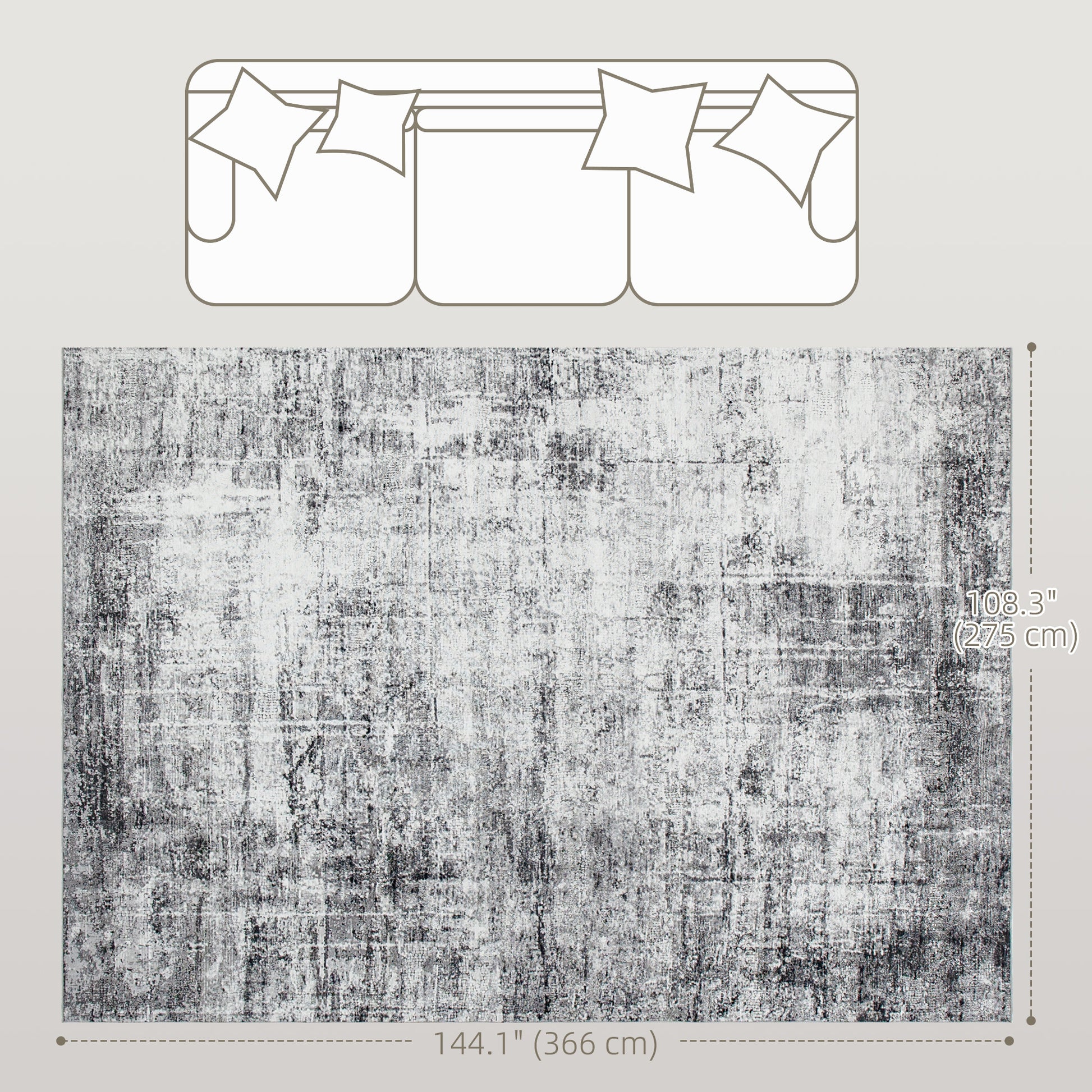 Area Rug for Living Room 9x12, Modern Abstract Machine Washable Rug, Non-Slip Carpet for Bedroom, Dining Room, Grey