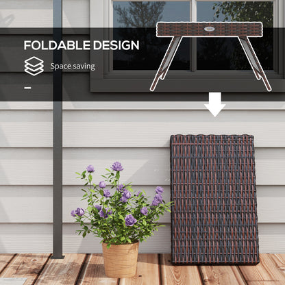 Outdoor Rattan Foldable End Table, Metal Frame Patio Wicker Table, Coffee Table Side Table for Poolside, Lawn, Garden, Brown