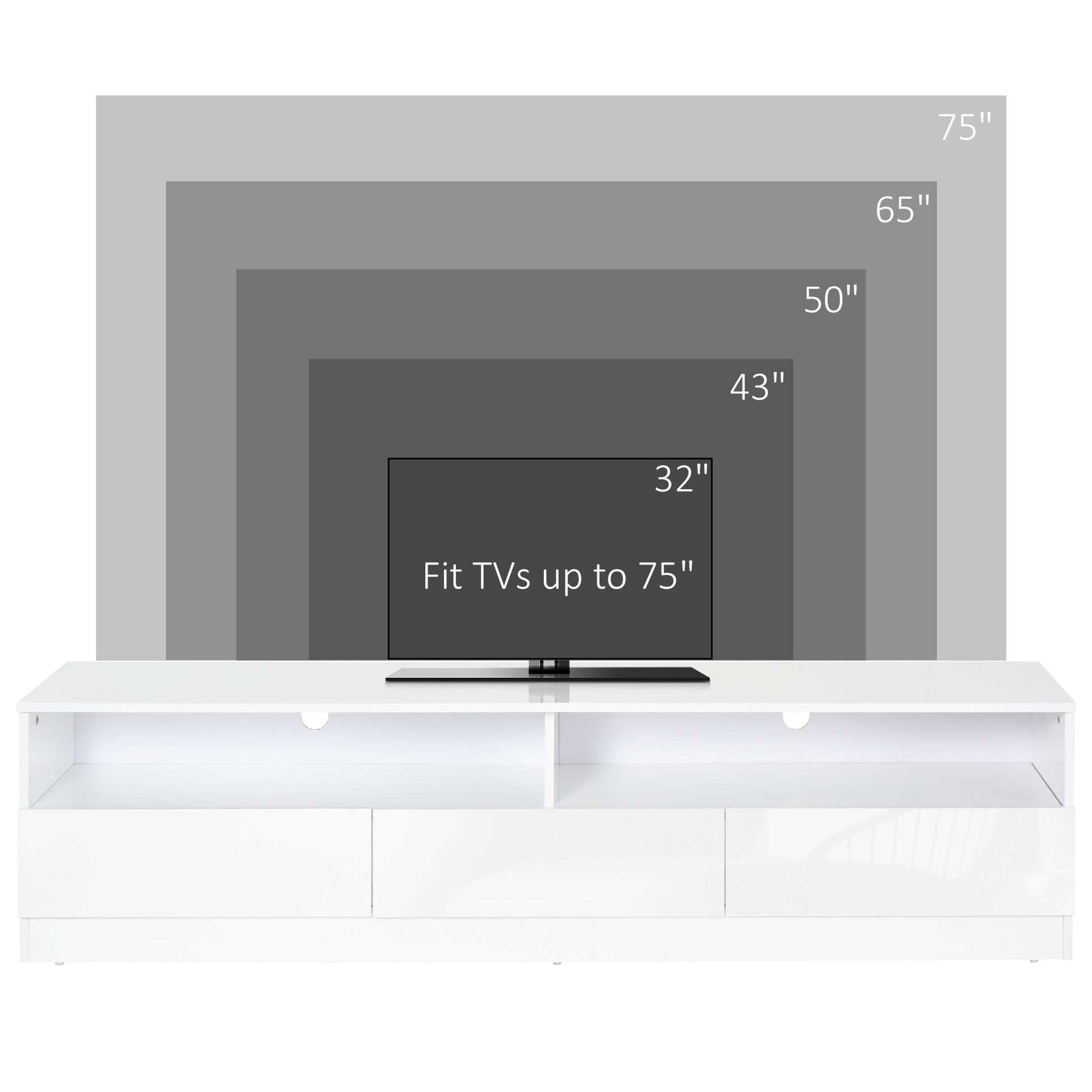 LED Lighted TV Stand for TVs up to 75", Modern TV Cabinet with Storage Drawers for Living Room, High Gloss White