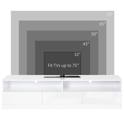 LED Lighted TV Stand for TVs up to 75", Modern TV Cabinet with Storage Drawers for Living Room, High Gloss White