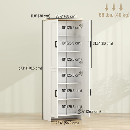 67" 4-Door Kitchen Pantry Cabinet, Freestanding Storage Cabinet Cupboard with Adjustable Shelves, White