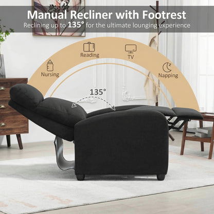 Single Recliner Sofa, Manual Home Theater Seating, Single Reclining Sofa Chair with Padded Seat for Living Room, Black