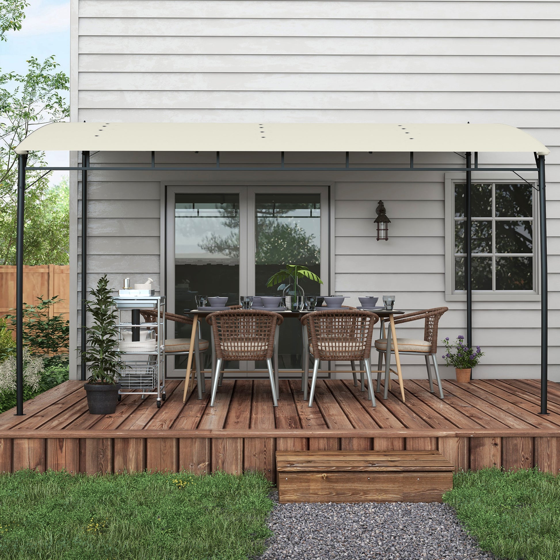 10' x 13' Backyard Pergola with UV30+ Protection Canopy and Steel Frame for Porch, Patio, Deck, Cream White