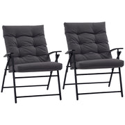 Set of 2 Outdoor Folding Chairs with Adjustable Backrest, Padded Camping Chairs for Outdoor Events, Grey