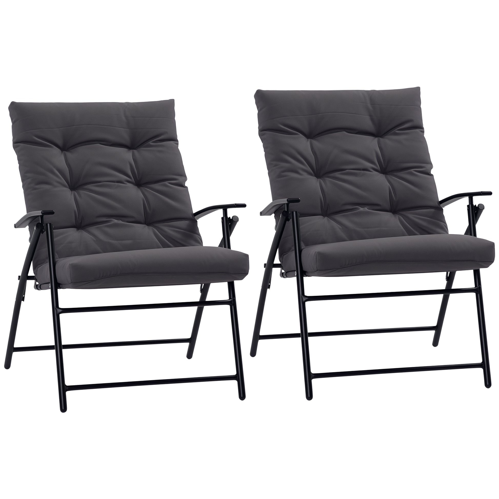 Set of 2 Outdoor Folding Chairs with Adjustable Backrest, Padded Camping Chairs for Outdoor Events, Grey