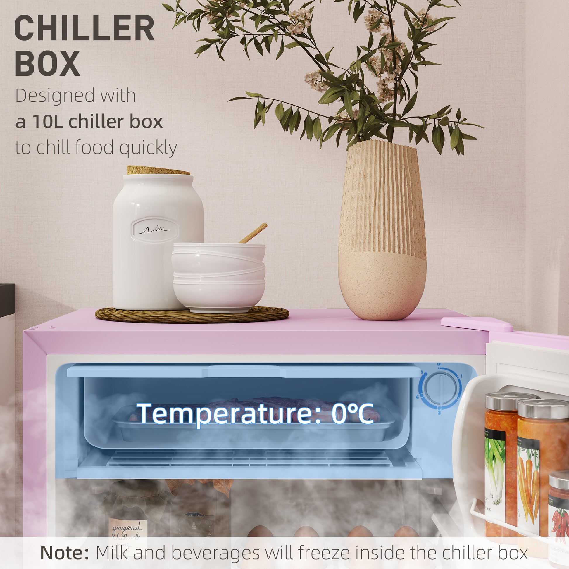 Compact Refrigerator, Mini Fridge with Freezer, Adjustable Shelf, Mechanical Thermostat and Reversible Door, Pink