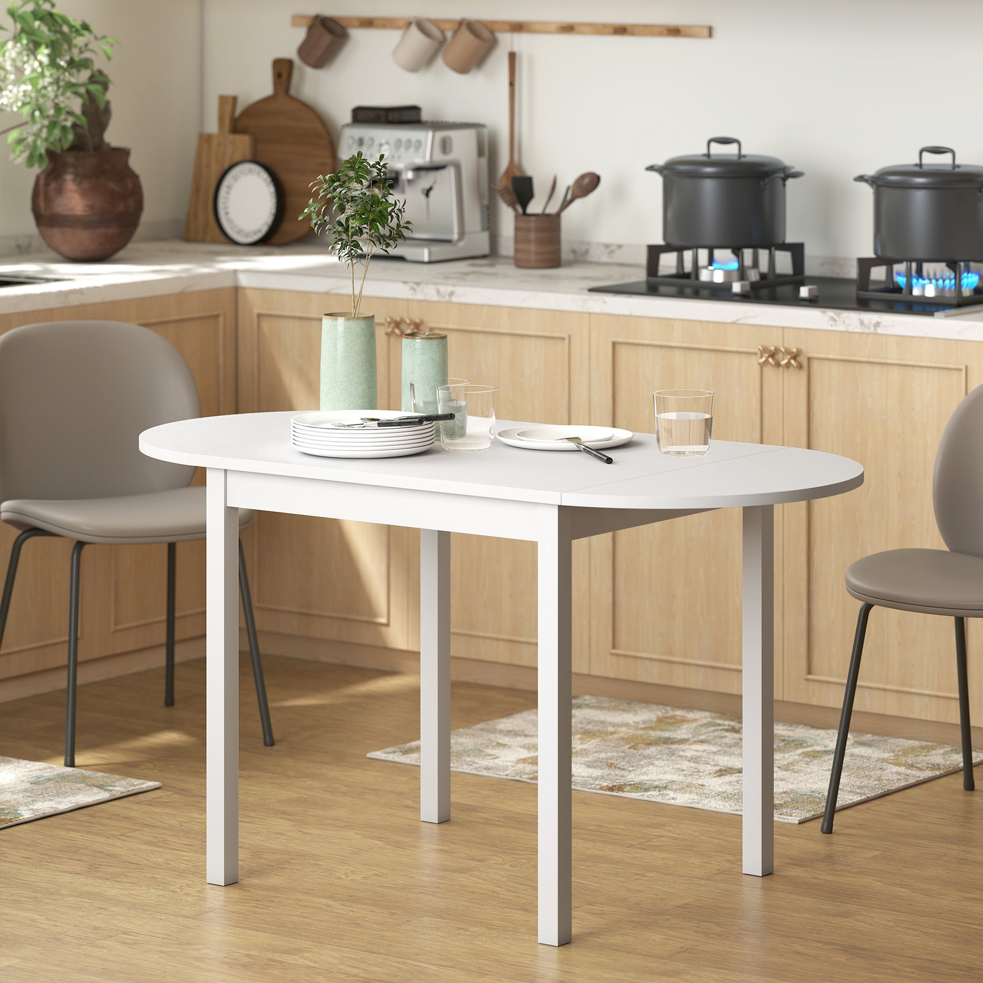 Solid Wood Kitchen Table, Drop Leaf Tables for Small Spaces, Folding Dining Table, White