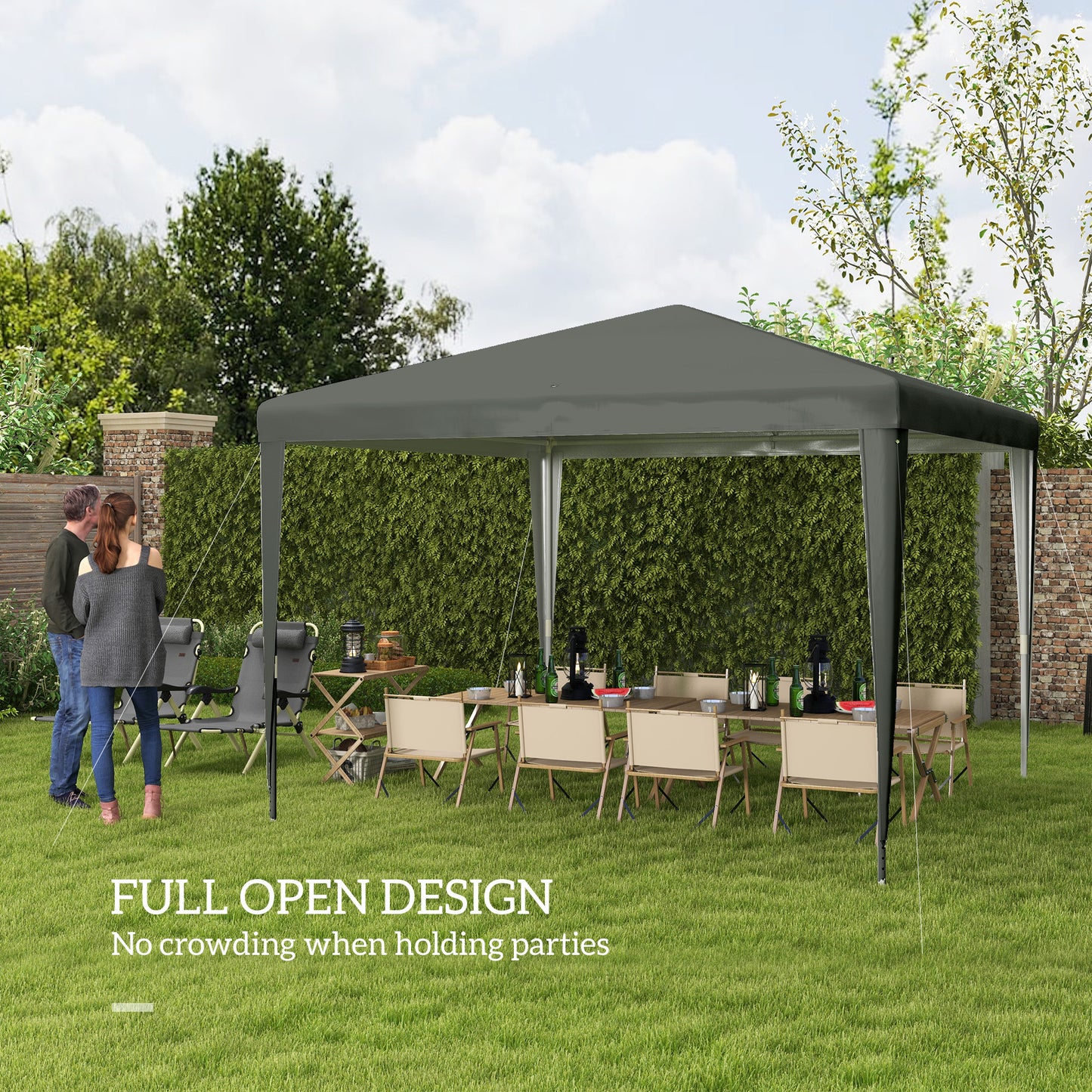 10x10ft Party Tent Portable Gazebo, Folding Garden Canopy Event Shelter Outdoor Sunshade Grey