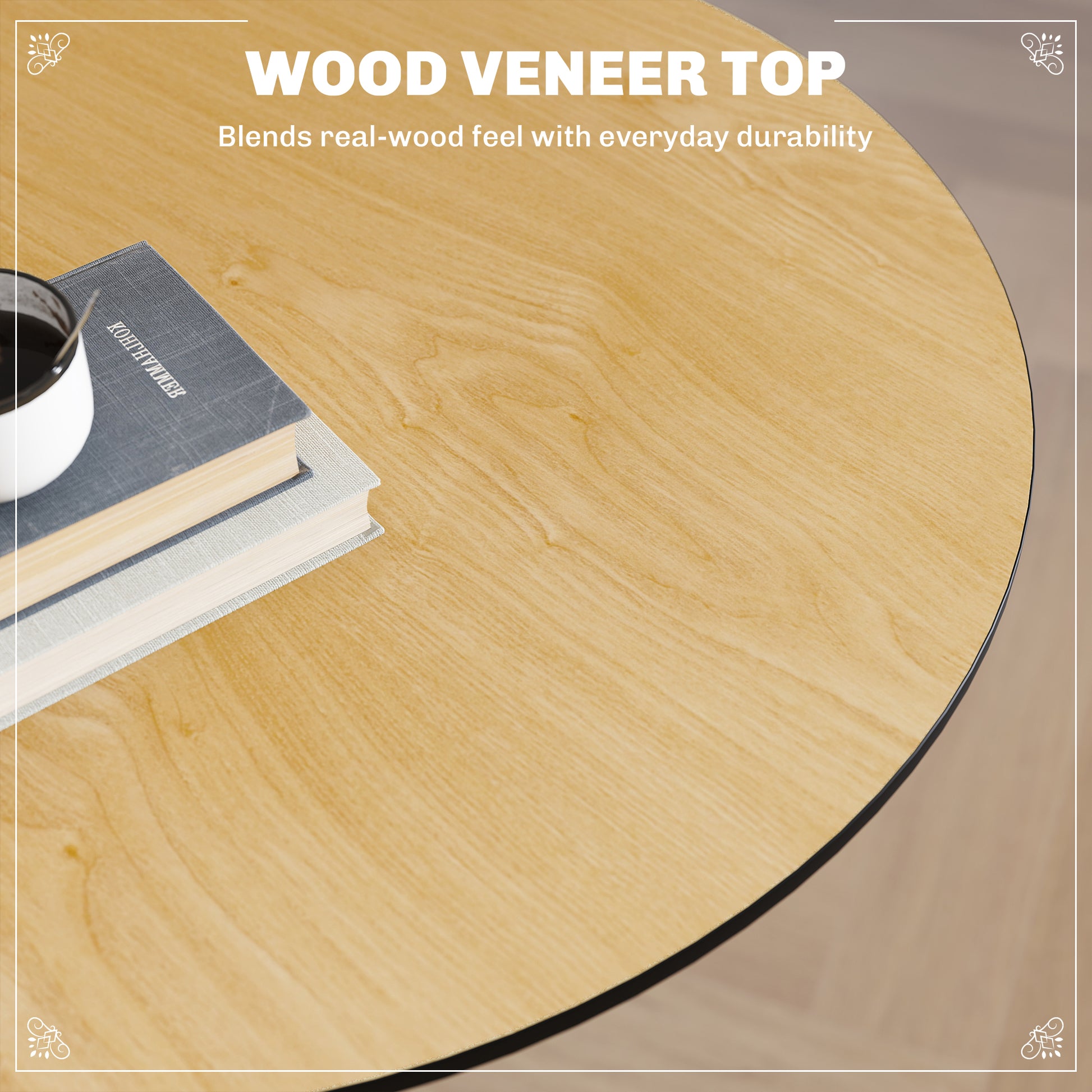 Round Table for 2, 40.2 Inch Bar Height Pub Table with Steel Frame, Non-Slip Base for Living Room, Kitchen, Natural Wood