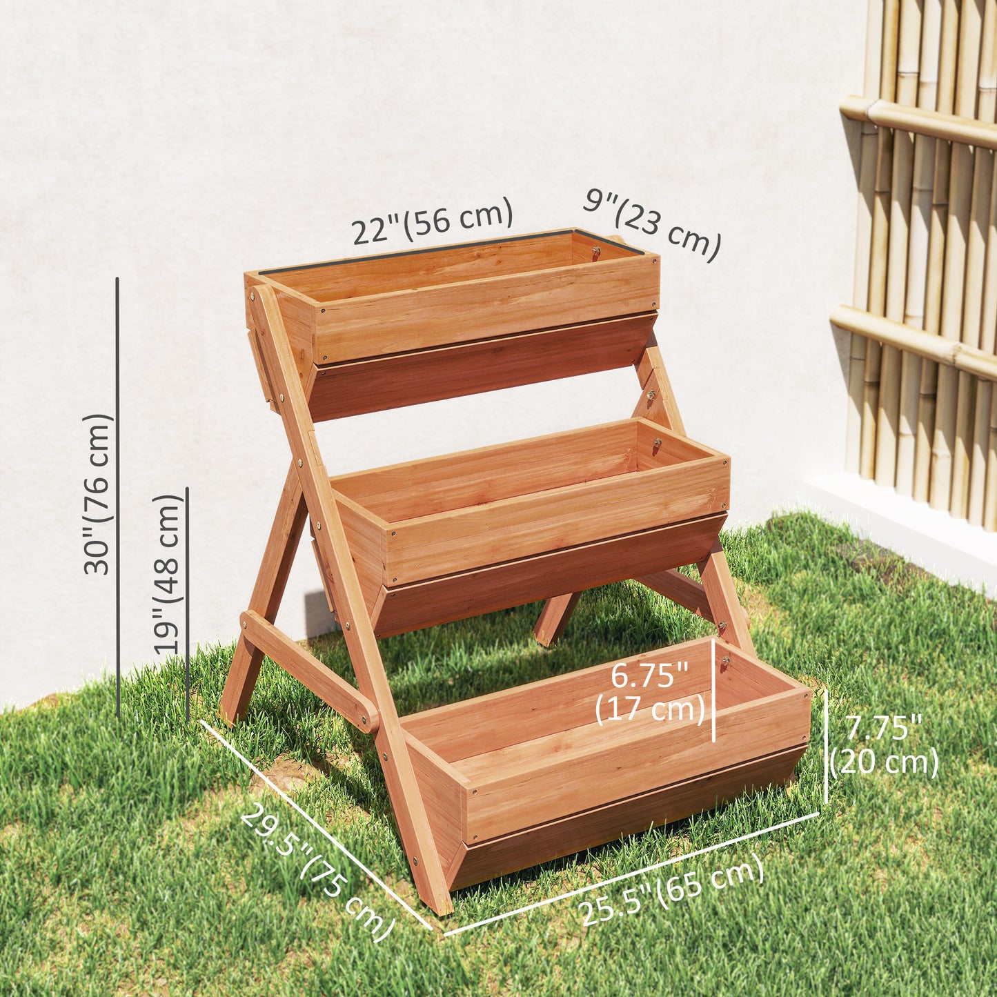 3 Tier Elevated Planter Box, Vertical Wooden Raised Garden Bed for Flowers, Vegetables, 26" x 30" x 30", Brown