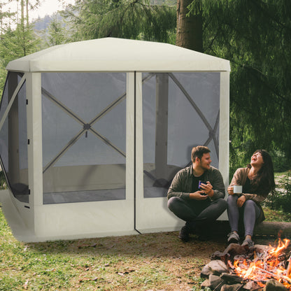 Pop-Up Tent, Foldable Screen Tent with Carry Bag, Zippered Door and Ground Stakes, Fits 3-4 People, Beige