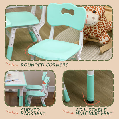 Qaba Kids Table and Chair Set with 4 Chairs, Adjustable Height, Easy to Clean, for 1.5 - 8 Years Old, Green