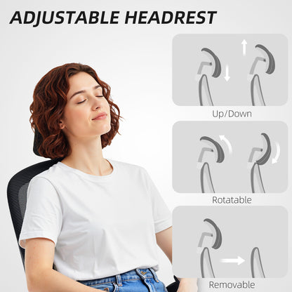 Ergonomic Mesh Office Chair, High Back Desk Chair with Rotatable Headrest, Flip-Up Armrests, Lumbar Support, Black