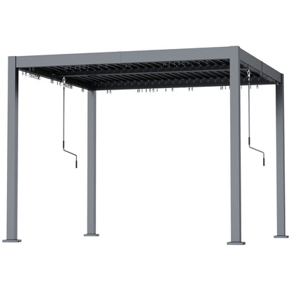 10' x 10' Pergola with Adjustable Metal Roof and Aluminum Frame, Outdoor Louvered Hardtop Gazebo with Drainage System