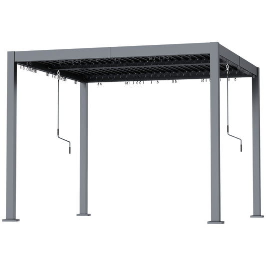 10' x 10' Pergola with Adjustable Metal Roof and Aluminum Frame, Outdoor Louvered Hardtop Gazebo with Drainage System