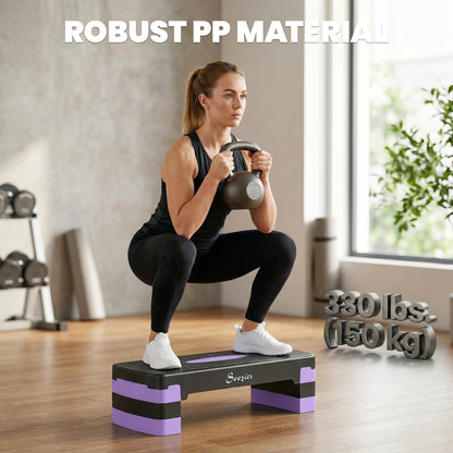 Soozier Aerobic Exercise Step Platform, 4"/6"/8" Adjustable Aerobic Stepper with Risers, Workout Stepper for Home Gym, Purple