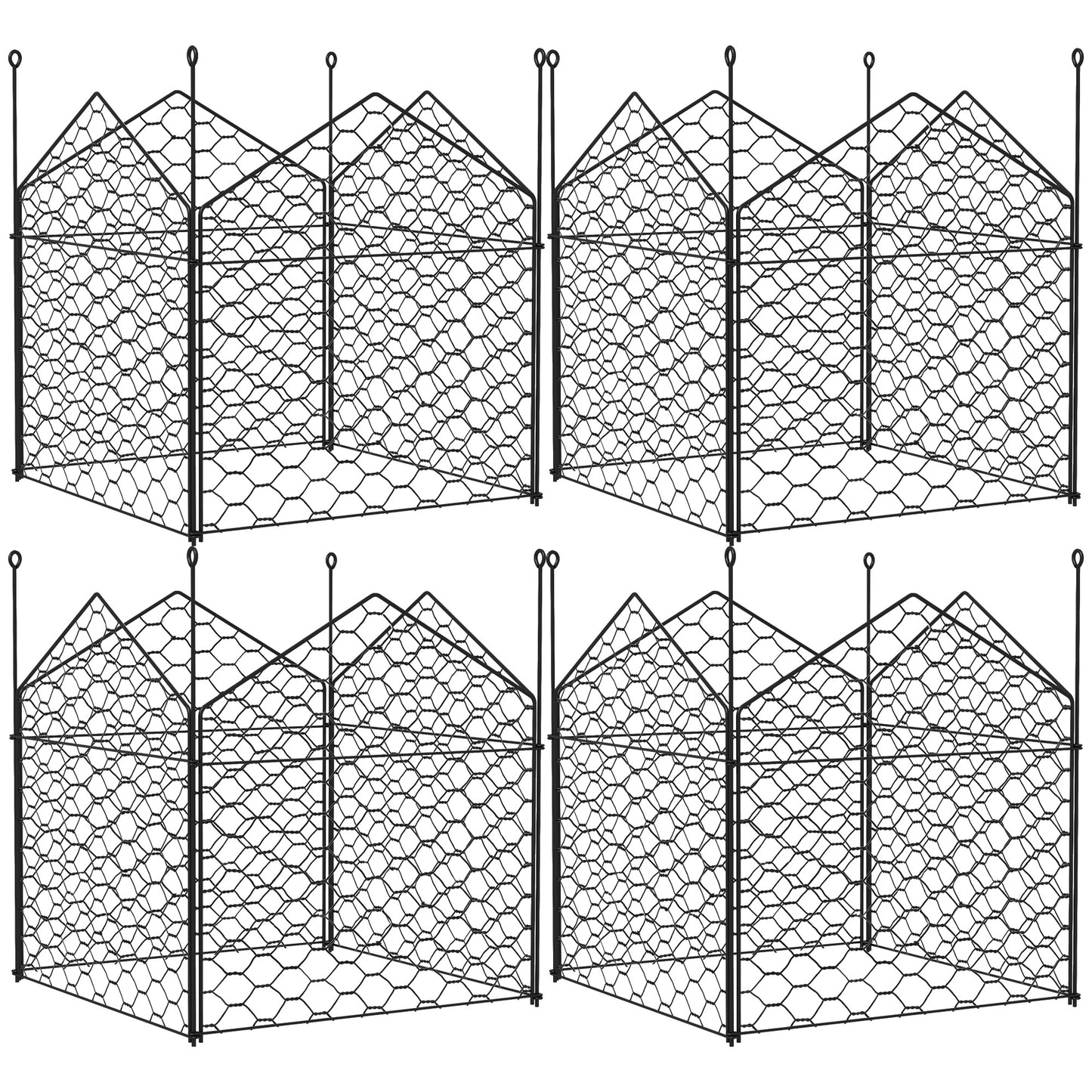 4 Pack Garden Cloches for Plants, 12" x 14" Metal Crop Cage, Plant Cages to Keep Animals Out, Black
