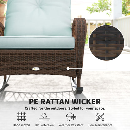 Outdoor Wicker Rattan Rocking Chair Patio Rocker with Thick Cushions for Garden Backyard Porch, Light Green