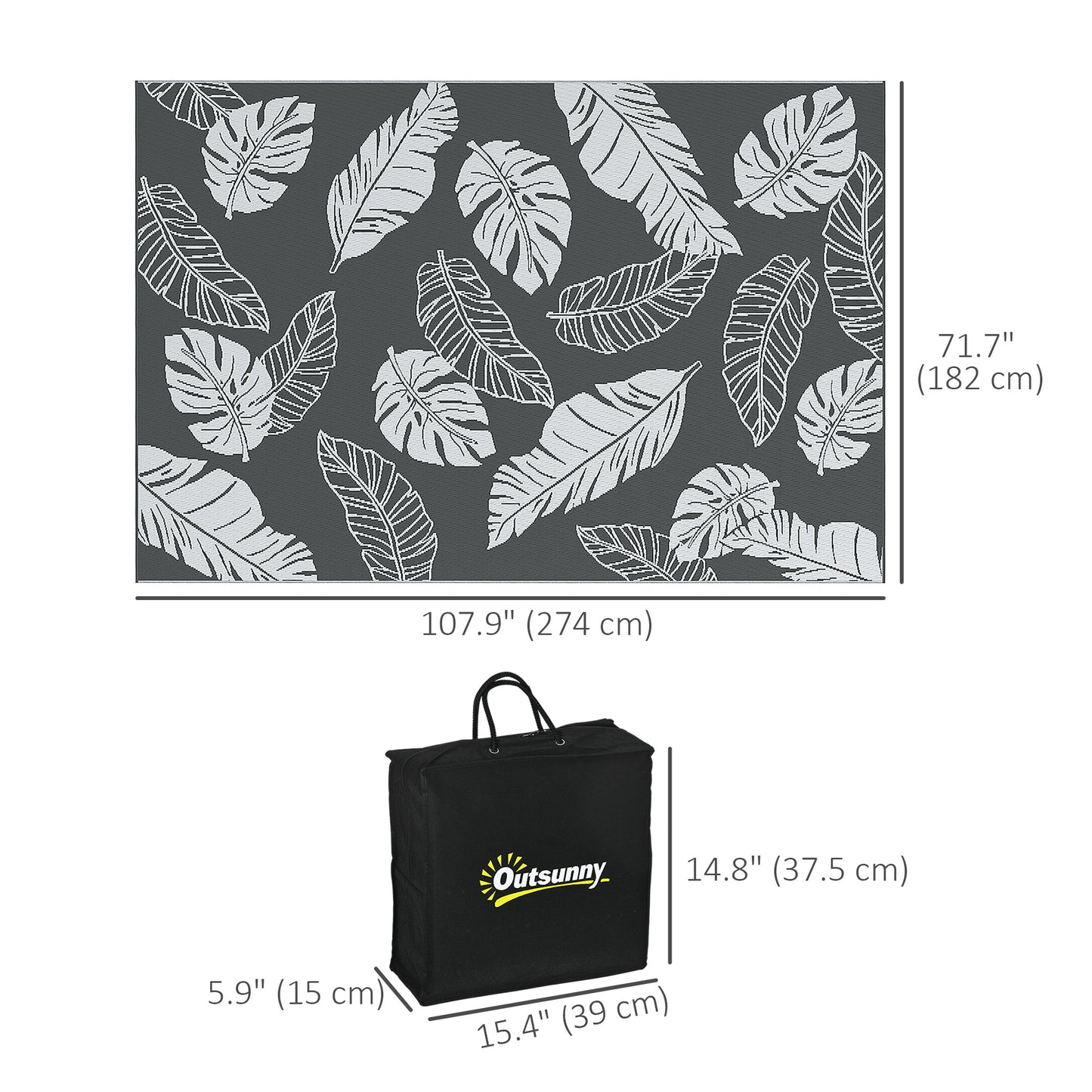 Reversible Outdoor RV Rug, Patio Floor Mat, 6' x 9' Plastic Rug for Backyard, Deck, Beach, Camping, Grey and White