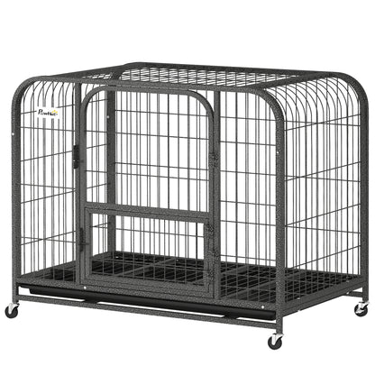 37 Inch Heavy Duty Dog Crate, Large Metal Dog Cage with Lockable Wheels and Removable Tray