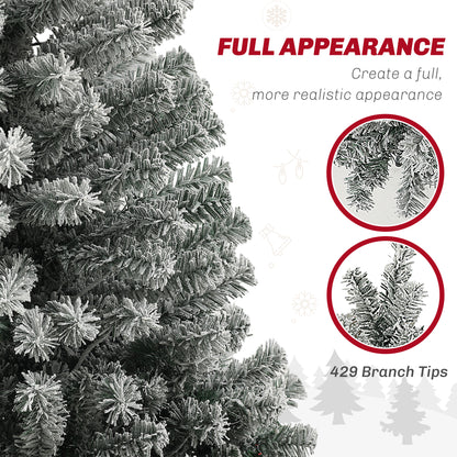 9ft Prelit Pencil Artificial Christmas Tree, Flocked Xmas Tree with Remote, Dual Colour LEDs, 895 Tips, Metal Stand