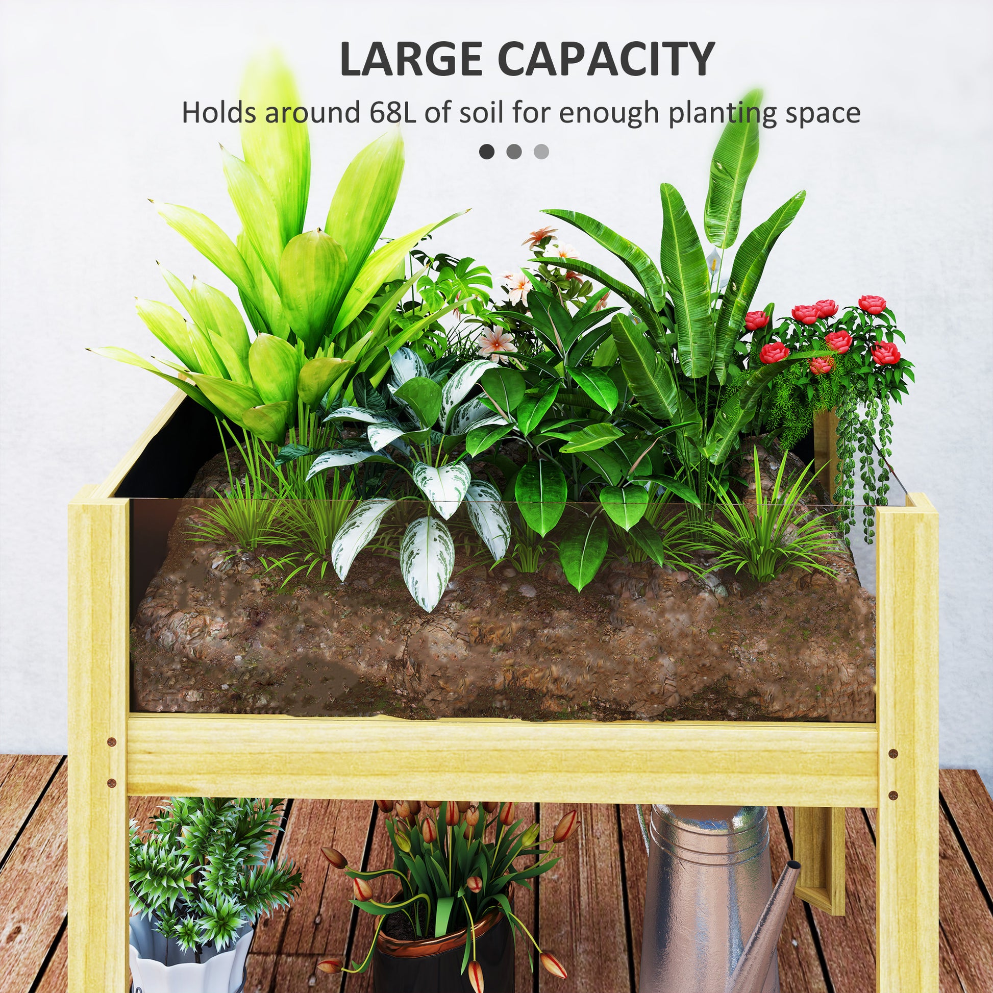 Wooden Raised Garden Bed with Acrylic Panels, Raised Planter Box with Drainage Holes, 29.5" x 18.1" x 23.8"