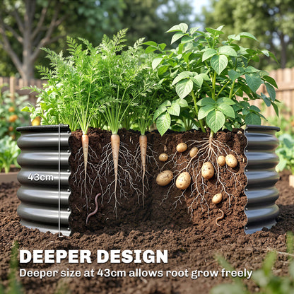 Galvanized Raised Flower Bed, 4 x 4 x 1.5 ft Outdoor Metal Raised Bed with Safety Edging and Gloves, Dark Grey