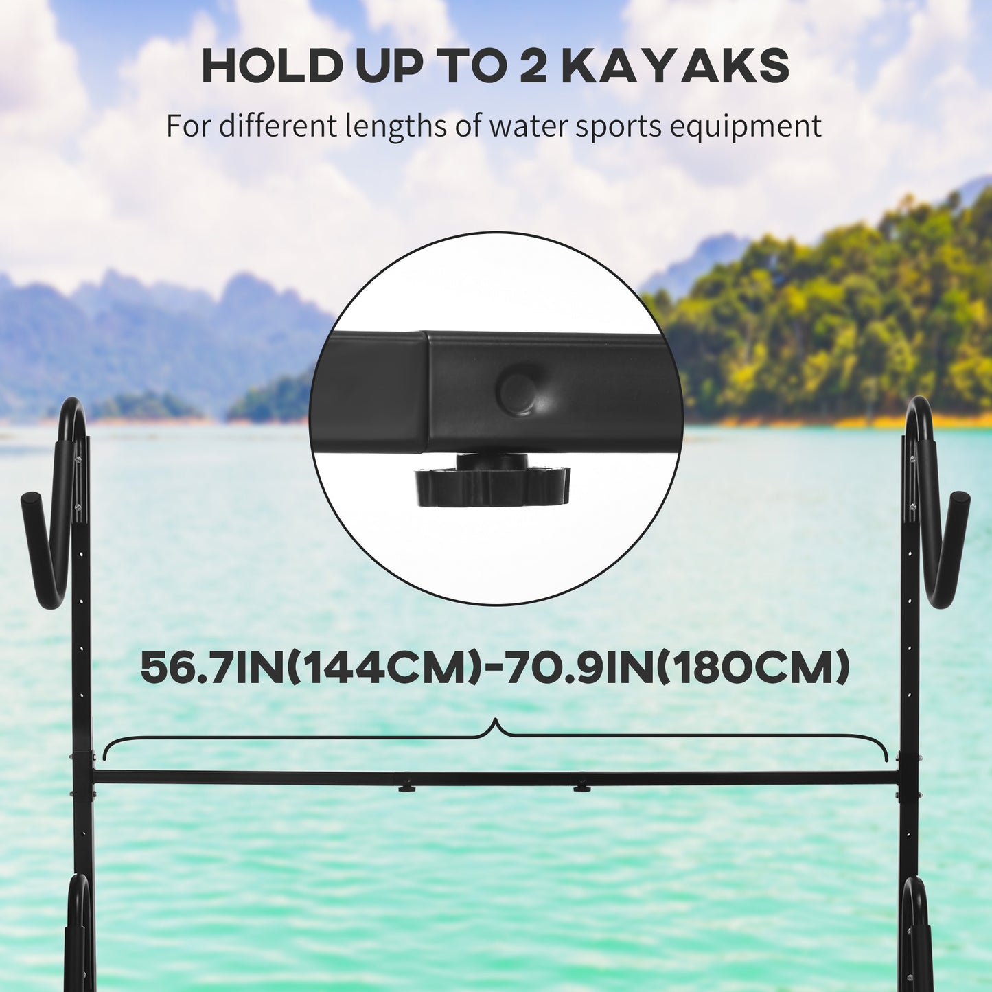 Soozier Freestanding Kayak Storage Rack with Adjustable Length, Heavy Duty Dual Kayak, SUP, Canoe, Paddleboard Rack for Indoor, Outdoor, Garage, Dock