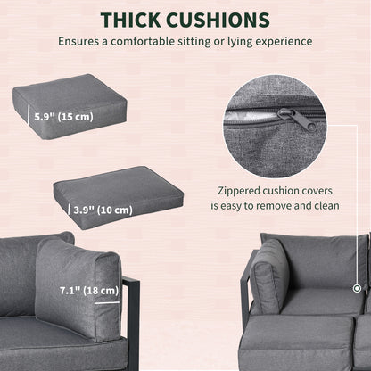 6 Pieces Patio Furniture Set, Space-Saving Sectional Outdoor Daybed with Aluminum Frame and Thickened Cushions, Grey