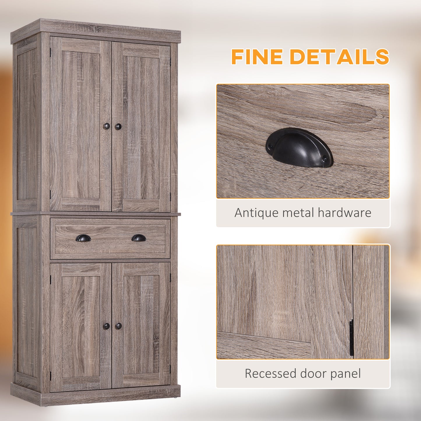 Long Standing Kitchen Cabinet w/ 2 Drawers MDF Board, Wood Grain