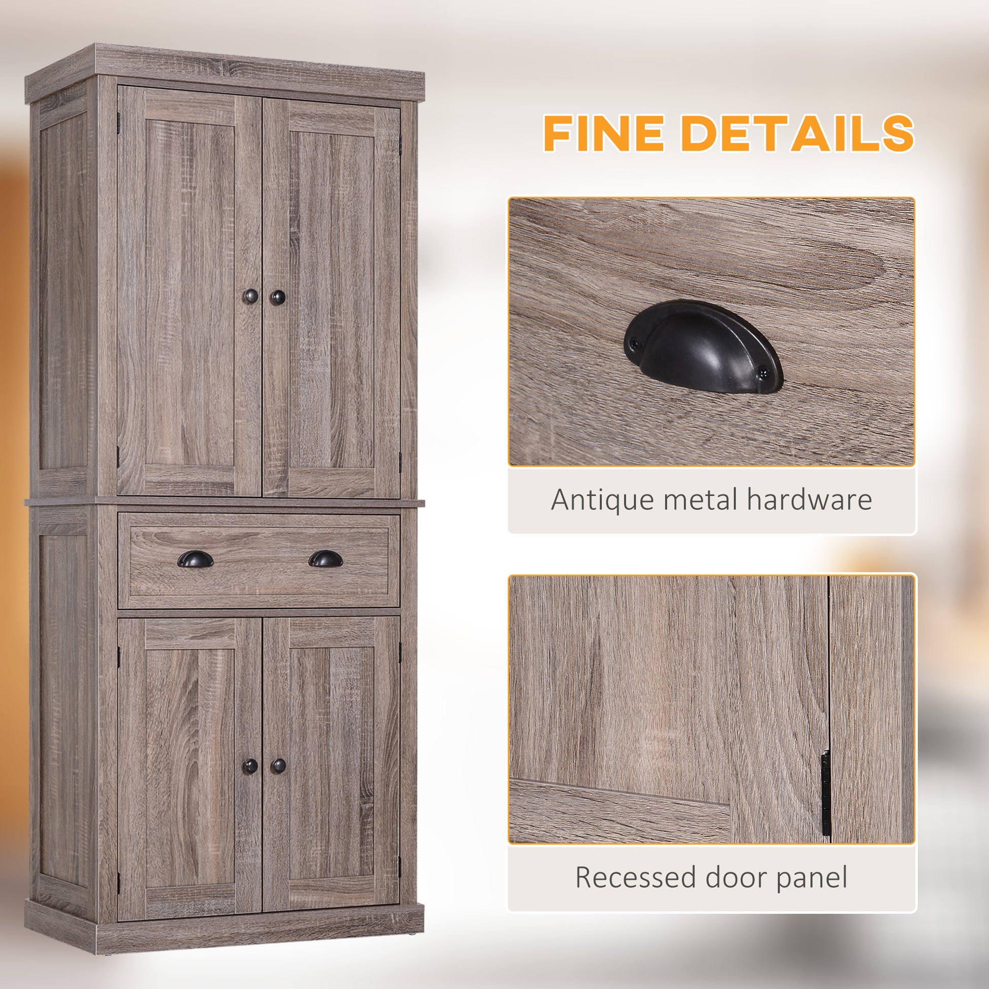 Long Standing Kitchen Cabinet w/ 2 Drawers MDF Board, Wood Grain