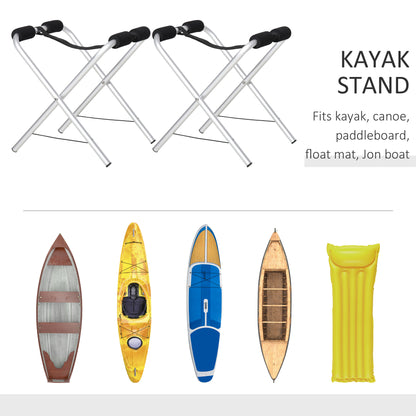 Soozier 2 Pieces Universal Kayak Storage Stand & Rack for Cleaning, Storing, & Maintenance with Aluminum Frame & Folding Design